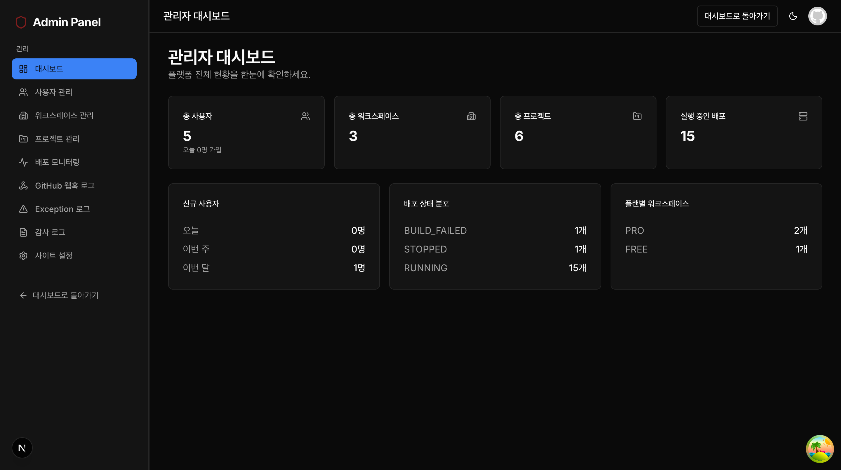 관리자 대시보드